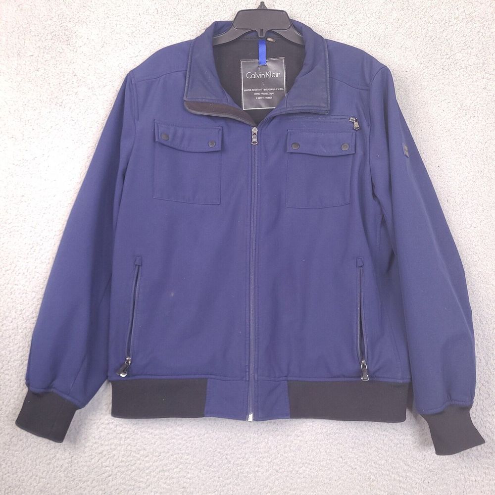 Calvin Klein Jacket Mens Large Blue Coat Water Resistant Shell Wind Protection